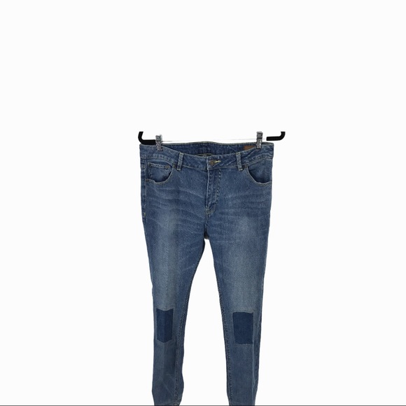 Asos Womans Denim Blue Jeans Mid Rise Patched Knees Size 36 X 34 - Picture 3 of 8